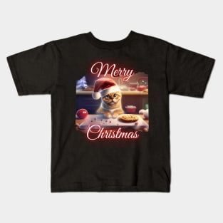 Merry Xmas, Cute Cat Helps Bake Cookies (en) Kids T-Shirt